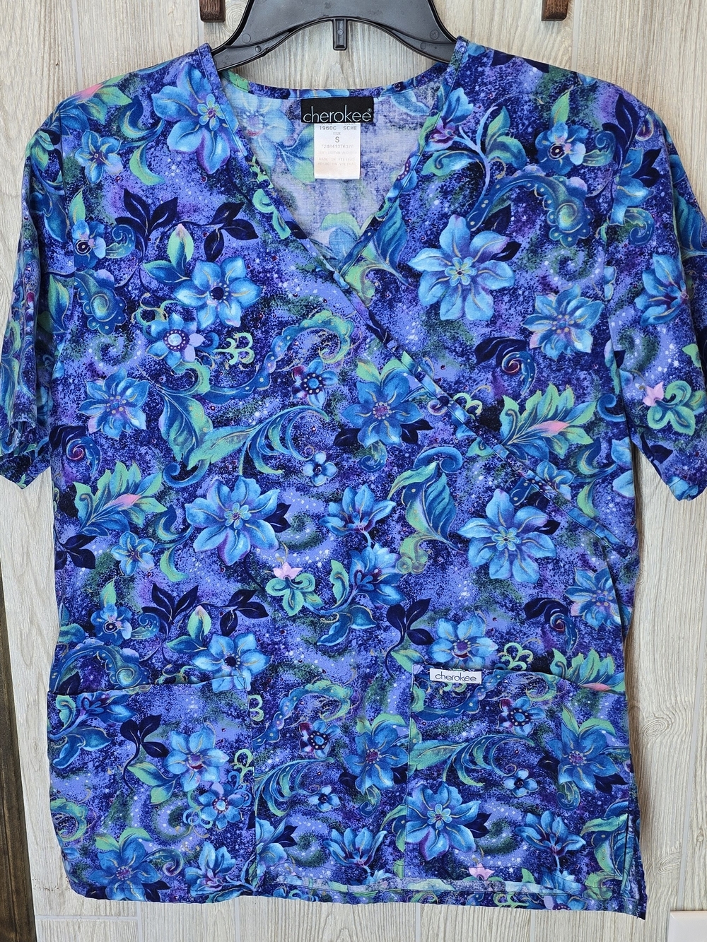 Cherokee Women's Blue Floral Scrub Top